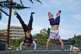 Parkour athletes, Jesse Hulley (JHB) and David Mc Alpine get in some practice before their heats in the Parkour speed and style competition today at the Mr Price Pro Ballito 2013 beach festival.