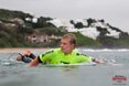 Kolohe Andino (USA) watches the replay of his wave while paddling back to the lineup.